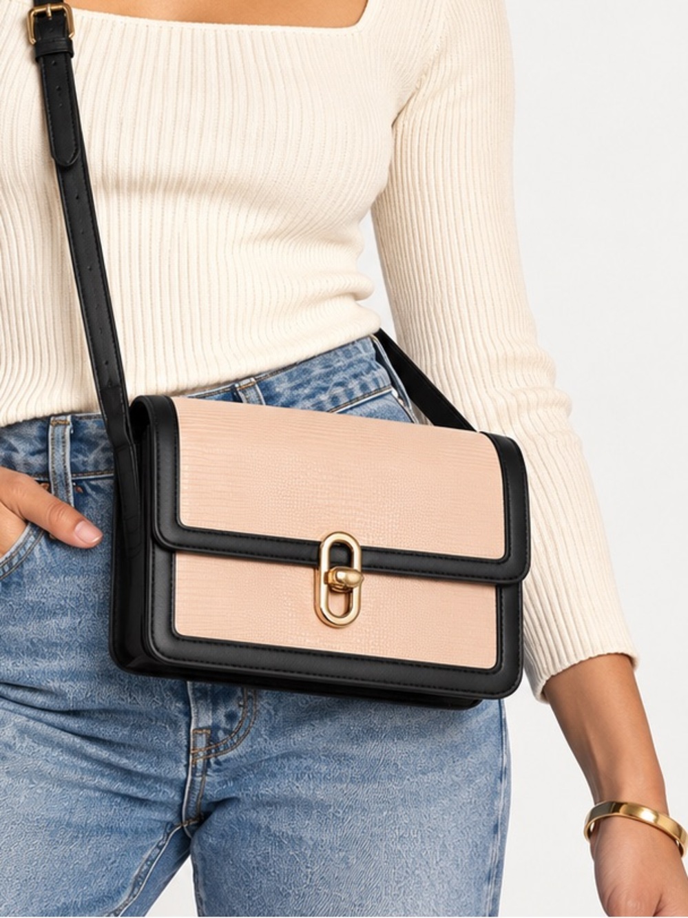 NWOT Jules Kae Mia Blush Lizard Black Crossbody Bag